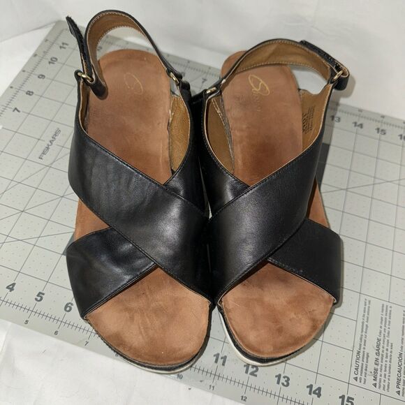 Sudini Black Pamela Leather Sandals Women's Size 10M Platform Criss Cross - Picture 2 of 7